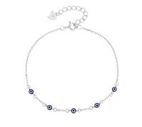 MYSTIC JEWELS - Bracciale Occhio Turco in Argento Sterling 925, Mini Evil Eye Blu Marino 3 mm, Amuleto della Fortuna, 16 + 3 cm, con sacchetto