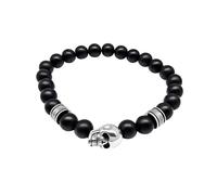 MYSTIC JEWELS - Bracciale teschio gotico - elastico 21 cm, perline 8 mm (occhio di tigre/onice nero opaco), acciaio inossidabile, Talla única, Acciaio inossidabile, Nessuna pietra preziosa