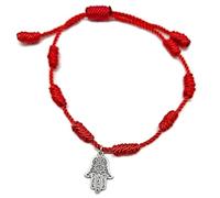 MYSTIC JEWELS By Dalia - Bracciale 7 nodi rosso con amuleto regolabile - protezione malocchio, buona fortuna - per donna e uomo, 19 centímetros, Poliestere