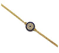 MYSTIC JEWELS by Dalia - Bracciale con Occhio Turco con zirconi, Doppia Catena da 16-18 cm, Regolabile e Argento (Argento Oro)