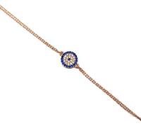 MYSTIC JEWELS by Dalia - Bracciale con Occhio Turco con zirconi, Doppia Catena da 16-18 cm, Regolabile e Argento (Argento Oro Rosa)