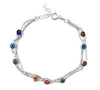 Mystic Jewels by Dalia - Bracciale in argento con catena tripla e piccoli occhi del malocchio, per la fortuna, 19 cm, Cristallo