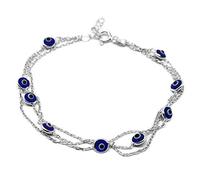Mystic Jewels by Dalia - Bracciale in argento con catena tripla e piccoli occhi del malocchio, per la fortuna, 19 cm, Cristallo