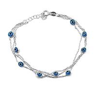 Mystic Jewels by Dalia - Bracciale in argento con catena tripla e piccoli occhi del malocchio, per la fortuna, 19 cm, Cristallo