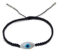 MYSTIC JEWELS By Dalia - Bracciale in filo macrome rosso con madreperla e occhio turco, per buona fortuna, protezione malocchio, Good Luck, Cotone, (Occhio - Nero)