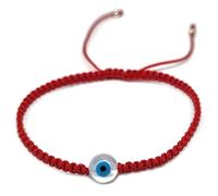 MYSTIC JEWELS By Dalia - Bracciale in filo macrome rosso con madreperla e occhio turco, per buona fortuna, protezione malocchio, Good Luck, Cotone, (Rotondo - Rosso)