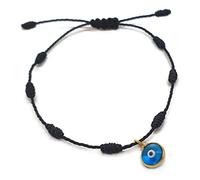 MYSTIC JEWELS by Dalia - Bracciale Kabbalah - Cordino 7 nodi di di filo rosso con un piccolo occhiello in argento 925 placcato oro - Unisex - Regolabile - Protezione da malocchi (Nero)