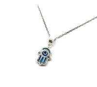 MYSTIC JEWELS By Dalia - Collana contro il malocchio, in vetro e argento Sterling 925, con mano di Fatima, Hamsa, per uomini e donne