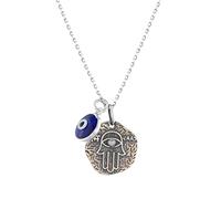 MYSTIC JEWELS By Dalia Collana Hamsa in argento sterling 925 con ciondolo a forma di malocchio da 7 mm (Rotonda)