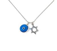 Mystic Jewels by Dalia - Collana in argento sterling 925 con simbolo della stella di David e occhio portafortuna, Cristallo