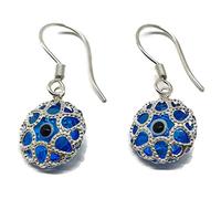 MYSTIC JEWELS By Dalia - Orecchini contro il malocchio, in vetro e argento Sterling 925, con occhio di Allah in filigrana, portafortuna