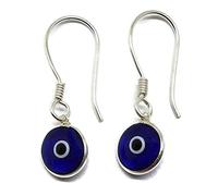 MYSTIC JEWELS By Dalia - Orecchini in argento Sterling 925 a goccia, occhio turco rotondo per buona fortuna e Argento (Blu)