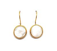 MYSTIC JEWELS by Dalia - Orecchini lunghi rotondi con pietra naturale da donna, per feste, matrimoni, colori assortiti e Ottone (Bianco)