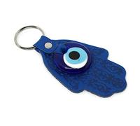 MYSTIC JEWELS by Dalia - Portachiavi occhio turco con Hamsa e in vetro e pelle - per buona fortuna e malocchio (Blu)