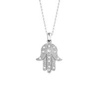 MYSTIC JEWELS - Ciondolo a mano di Fatima e malocchio con pietre, gioiello in argento Sterling 925, minimalista, per donne e ragazze, con scatola regalo, 40 + 5 cm, Zirconia cubica