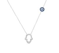 MYSTIC JEWELS - Collana in argento Sterling 925, zirconia cubica Hamsa (Mano di Fatima) e occhio turco, malocchio turco, protezione, 40 + 5 cm, Argento sterling, Zirconia cubica