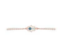 Mystic Jewels da Dalia - Bracciale smaltato mano di Fatima e occhio di Allah, doppia catena, in argento Sterling 925, stile minimale e Argento, colore: rosa, cod. 1