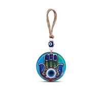 MYSTIC JEWELS - Hamsa della mano di Fatima in vetro con occhio turco per buona fortuna in casa (Modello 2)
