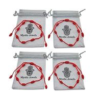 MYSTIC JEWELS - Set di 4 braccialetti con nodi, cordino rosso, occhio turco e mano di Fatima, 7 chakra, portafortuna e protezione con 4 sacchetti regalo, 19 cm, Poliestere, Nessuna pietra preziosa