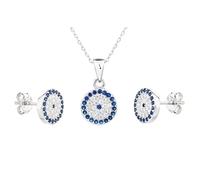 MYSTIC JEWELS - Set di gioielli in argento sterling 925 - Occhio turco con zirconi - Ciondolo con catena e orecchini in argento sterling bagno rodiato
