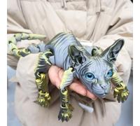 Mystic Meow 3D Guardian Cat, 3D Printed Animals Hairless Cat, Colorful Realistic Flexible Articulated Joints Animal Figurine, Fidget Articulated Joints Cats for Cats Lovers Gifts
