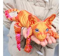 Mystic Meow 3D Guardian Cat, 3D Printed Animals Hairless Cat, Colorful Realistic Flexible Articulated Joints Animal Figurine, Fidget Articulated Joints Cats for Cats Lovers Gifts