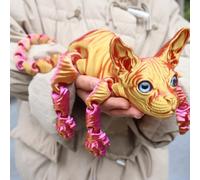Mystic Meow 3D Guardian Cat, 3D Printed Animals Hairless Cat, Colorful Realistic Flexible Articulated Joints Animal Figurine, Fidget Articulated Joints Cats for Cats Lovers Gifts