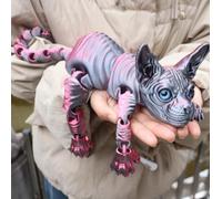 Mystic Meow 3D Guardian Cat, 3D Printed Animals Hairless Cat, Colorful Realistic Flexible Articulated Joints Animal Figurine, Fidget Articulated Joints Cats for Cats Lovers Gifts
