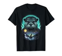 Mystic River Otter Glowing Moon Vintage 90 Forest Stream Maglietta