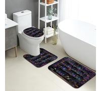 Mystic - Set di 3 tappetini da bagno, motivo floreale scuro, vintage, assorbente, antiscivolo, a forma di U, lavabile, ispirato all'autunno, in flanella ad asciugatura rapida