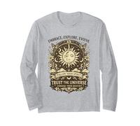 Mystic Sun Moon Spiritual Design Boho Celestial Citation Maglia a Manica