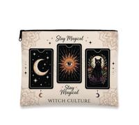 Mystic Tarot Celestial Quote Cards Bohemian Makeup Bag 17,8 x 22,9 cm | Motivo celeste con luna e sole, borsa per cosmetici, illustrazione di gatti, stile mistico bohémien, design con carte dei