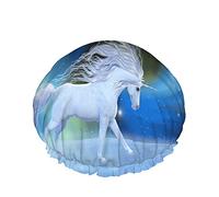 Mystic Unicorn Bath Shower Cap White Magical Horse Universe Aurora Nebula Stars Starry Sky Cuffie da doccia per donna DoubleBathing Shower Hat Protezione dei capelli Riutilizzabile