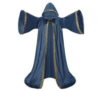 Mystic - Vestaglia da mago per adulti con velluto olandese, mantello medievale con cappuccio, maniche svasate, vestito da mago del periodo rinascimentale, per Halloween, feste in maschera e giorno di