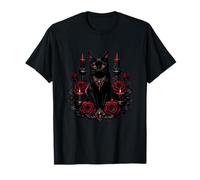 Mystic Witchy - Candele a Forma di Gatto Nero con Rose Rosse Maglietta