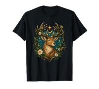 Mystic Woodland Cervo con Luna Celeste Stelle Corona Maglietta