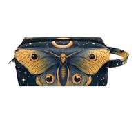 Mystical and Magical Moon and Butterfly - Trousse da donna in pelle con manico, impermeabile, da appendere, borsa da viaggio, piccolo astuccio per bambini, Multicolore 02, 8.2x3.1x3.5 in/21x8x9 cm