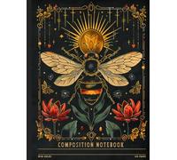 Mystical Bee Journal with Tarot Style Art and Floral Motif, Wide Ruled Notebook for Nature Lovers, Witches, Boho Aesthetic Fans, and Cottagecore Gifts