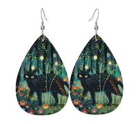 Mystical Black Cat Firefly Orecchini da donna, orecchini colorati in pelle a goccia per le donne alla moda, orecchini a goccia gioielli