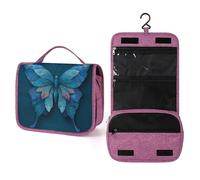 Mystical Blue Butterfly Beauty case da viaggio per donne, organizer da appendere per trucchi con gancio per shampoo