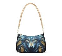 Mystical Blue Wolf Face Celestial Ladies Borsa a tracolla Stampe per le donne Borsa classica Hobo Totes Cartoon Frizione Borse Chiusura Cerniera