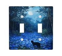 Mystical Cat - Piastra di commutazione per interruttore, motivo floreale blu scuro, per decorazione da parete, piastre da parete in termoplastico, dimensioni standard, doppio bilanciere