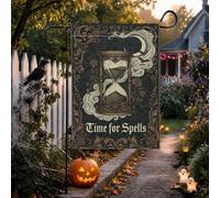 Mystical Clessidra con citazione strega bandiera da giardino per Halloween | Filigrana floreale vittoriana, bandiera del prato, grafica mistica della nebbia, decorazione per la casa gotica