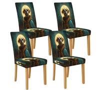 Mystical - Coprisedia con ritratto di cane, per sedie da pranzo, elasticizzati e lavabili, in spandex, fodere decorative per soggiorno, 4 pezzi
