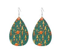 Mystical Cosmic Planet And Rocket Orecchini Divertenti Orecchini In Pelle Stampato Accessori Per Feste Decorazioni Donne