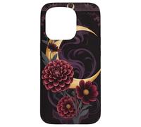 Mystical Crescent Moon e Floral Gothic Dark Botanical Custodia per iPhone 15 Pro