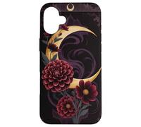 Mystical Crescent Moon e Floral Gothic Dark Botanical Custodia per iPhone 16 Plus
