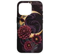 Mystical Crescent Moon e Floral Gothic Dark Botanical Custodia per iPhone 16 Pro