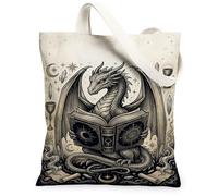 Mystical Dragon Reading Grimoire Ink Sketch Canvas Tote Bag 33 x 38 cm | Elementi celesti, Grimorio mistico, Illustrazione gotica, Appassionato di mitologia, arte fantasy, simboli occulti