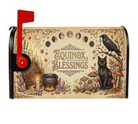 Mystical Equinox - Coperture magnetiche per cassetta postale autunnale con | Fasi lunari, copertura cassetta delle lettere, corvo, calderone stregone, funghi botanici, estetica pergamena vintage